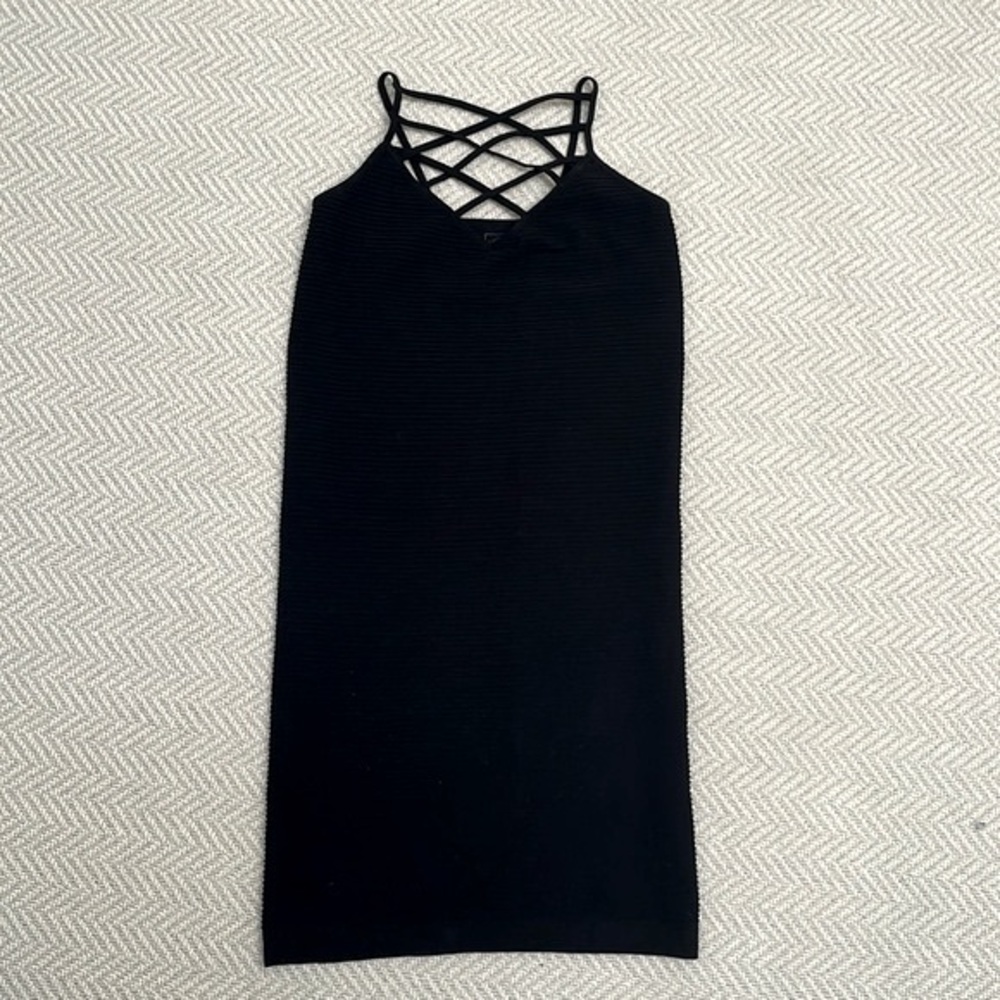 MALIBU SUGAR Black Body-con Dress with Spaghetti Straps. One Size 7-14